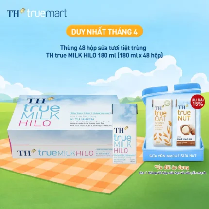 Thùng 48 hộp sữa tươi tiệt trùng TH true MILK HILO vị tự nhiên 180 ml (180 ml x 48)