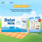 Thùng 48 hộp sữa tươi tiệt trùng Dalatmilk ít đường 180 ml (180 ml x 48)